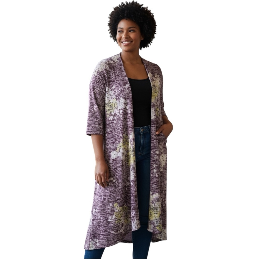 Torrid Purple Hacci Floral Print Hi Lo Kimono Duster Cardigan size 00
